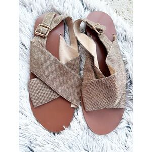 Oliver Bonas Crossover Leather Metallic Sandals Bronze‎